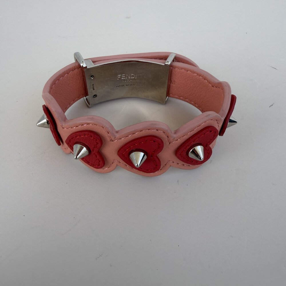 Fendi Love-Studded Spiked Leather Cuff Bracelet